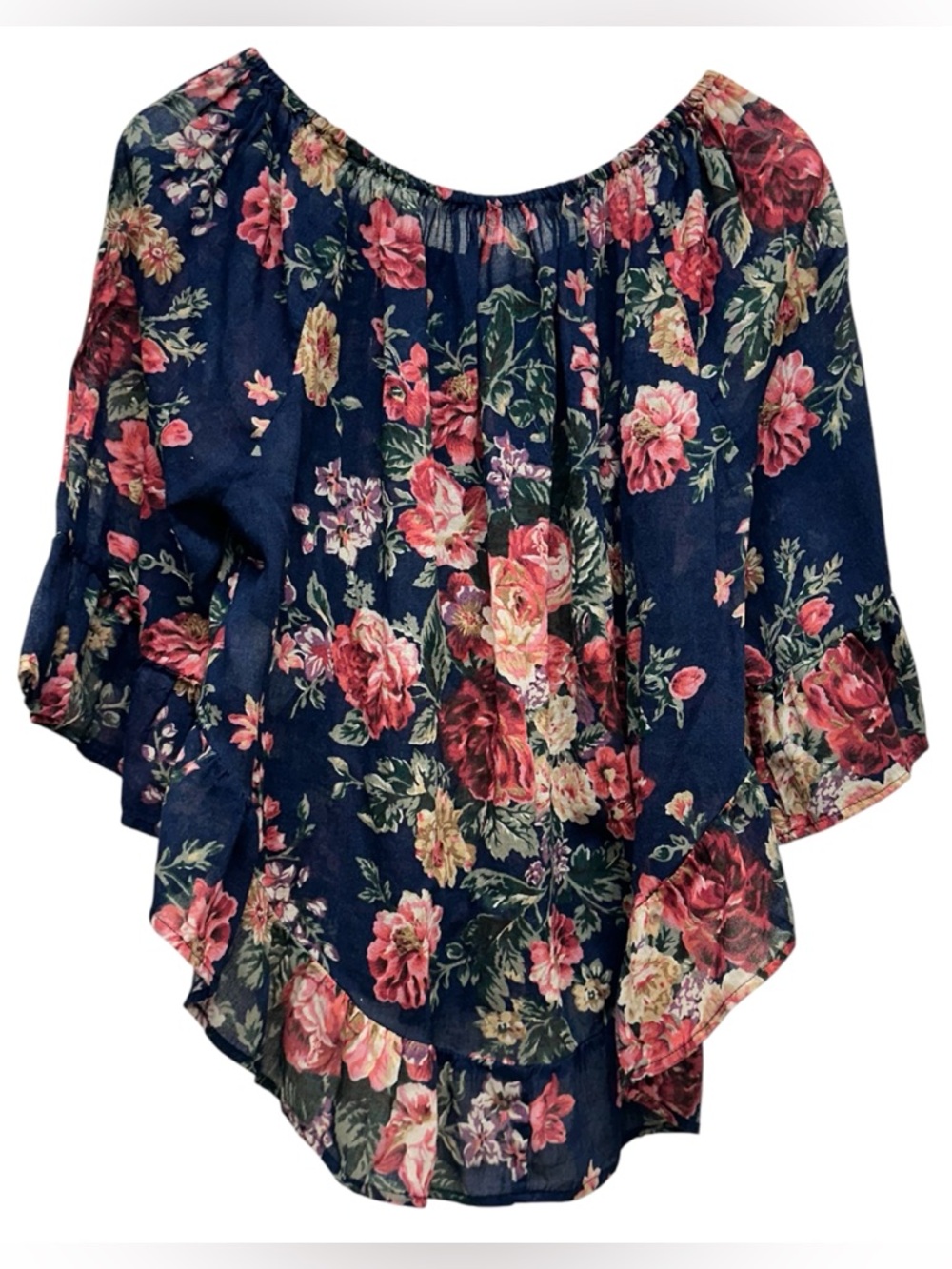 Denim & Supply Ralph Lauren Navy Floral Printed Top Bohemian Cottagecore Large - Picture 7 of 9
